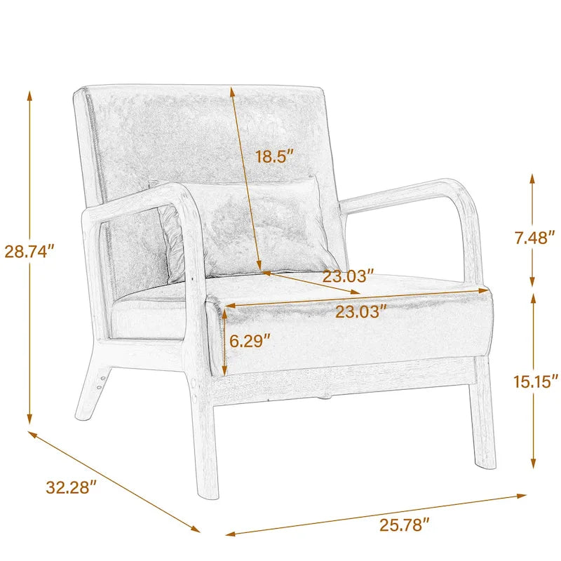 Fauteuil d'appoint rembourré de style Mid-Century Modern avec structure en bois et coussin lombaire