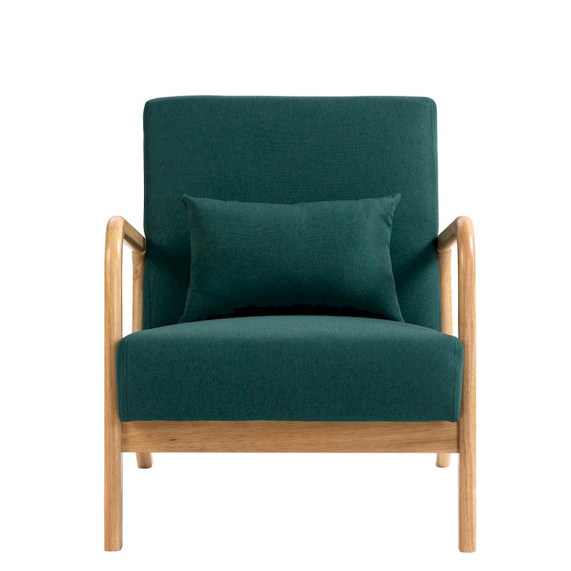 Fauteuil d'appoint rembourré de style Mid-Century Modern avec structure en bois et coussin lombaire