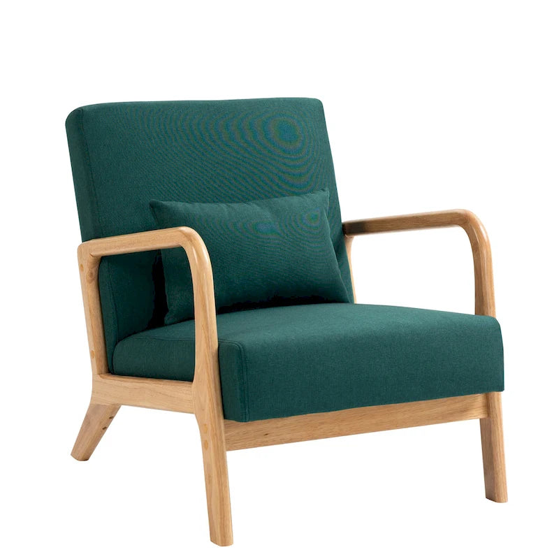 Fauteuil d'appoint rembourré de style Mid-Century Modern avec structure en bois et coussin lombaire