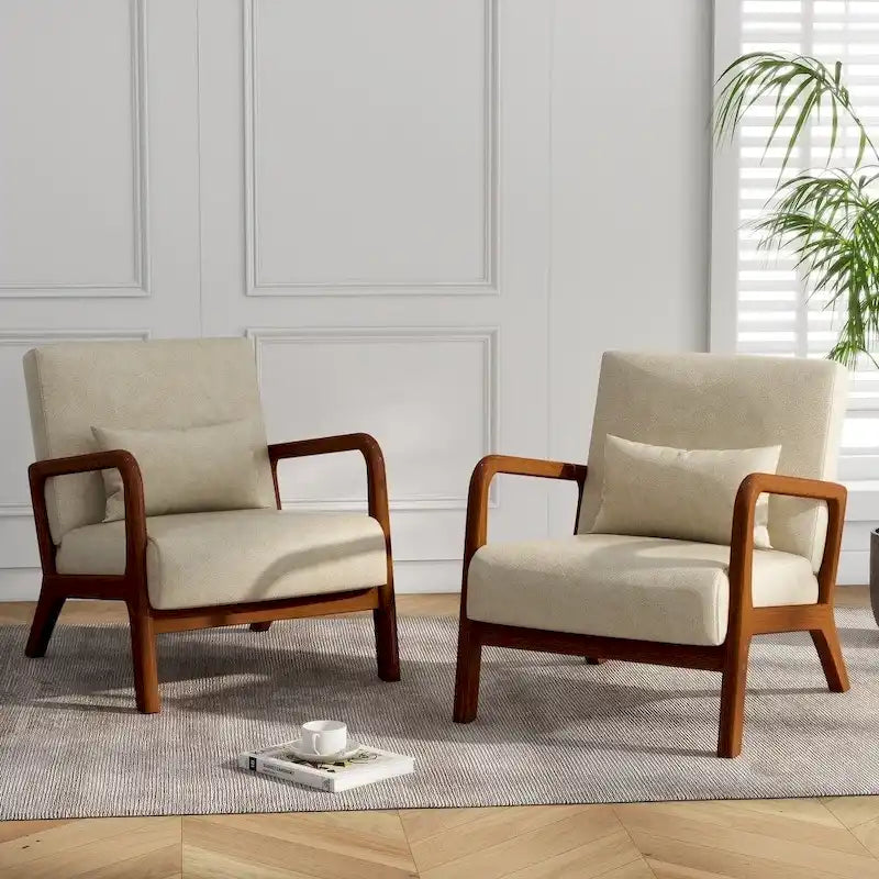 Fauteuil d'appoint rembourré de style Mid-Century Modern avec structure en bois et coussin lombaire