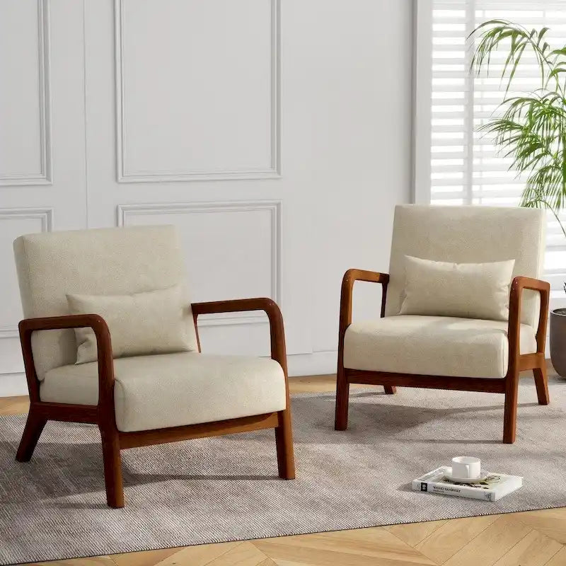 Fauteuil d'appoint rembourré de style Mid-Century Modern avec structure en bois et coussin lombaire