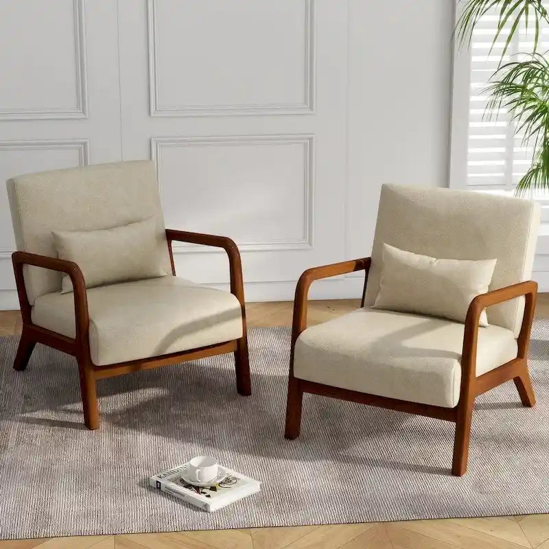 Fauteuil d'appoint rembourré de style Mid-Century Modern avec structure en bois et coussin lombaire