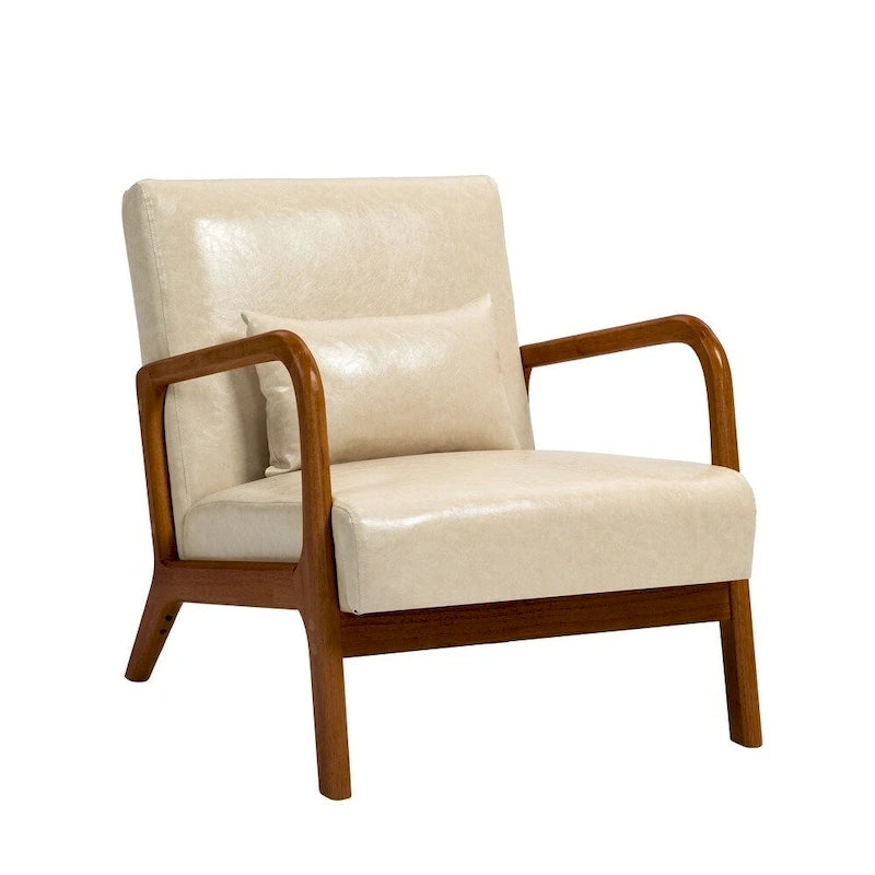 Fauteuil d'appoint rembourré de style Mid-Century Modern avec structure en bois et coussin lombaire