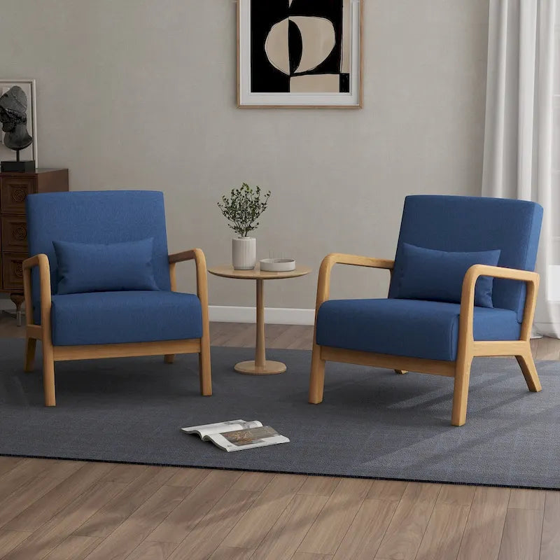Fauteuil d'appoint rembourré de style Mid-Century Modern avec structure en bois et coussin lombaire