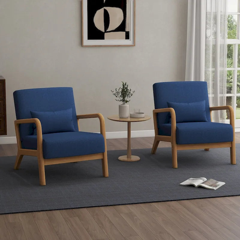 Fauteuil d'appoint rembourré de style Mid-Century Modern avec structure en bois et coussin lombaire