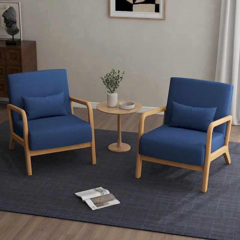 Fauteuil d'appoint rembourré de style Mid-Century Modern avec structure en bois et coussin lombaire