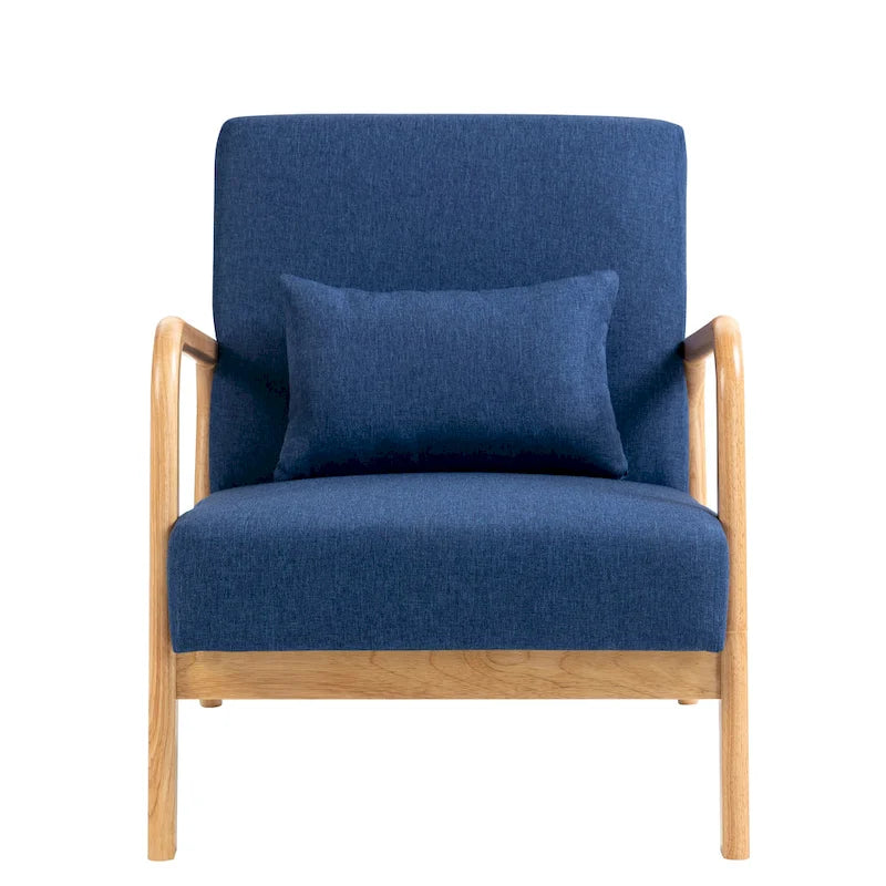 Fauteuil d'appoint rembourré de style Mid-Century Modern avec structure en bois et coussin lombaire