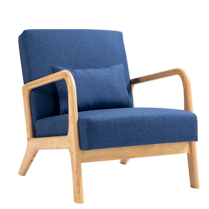 Fauteuil d'appoint rembourré de style Mid-Century Modern avec structure en bois et coussin lombaire