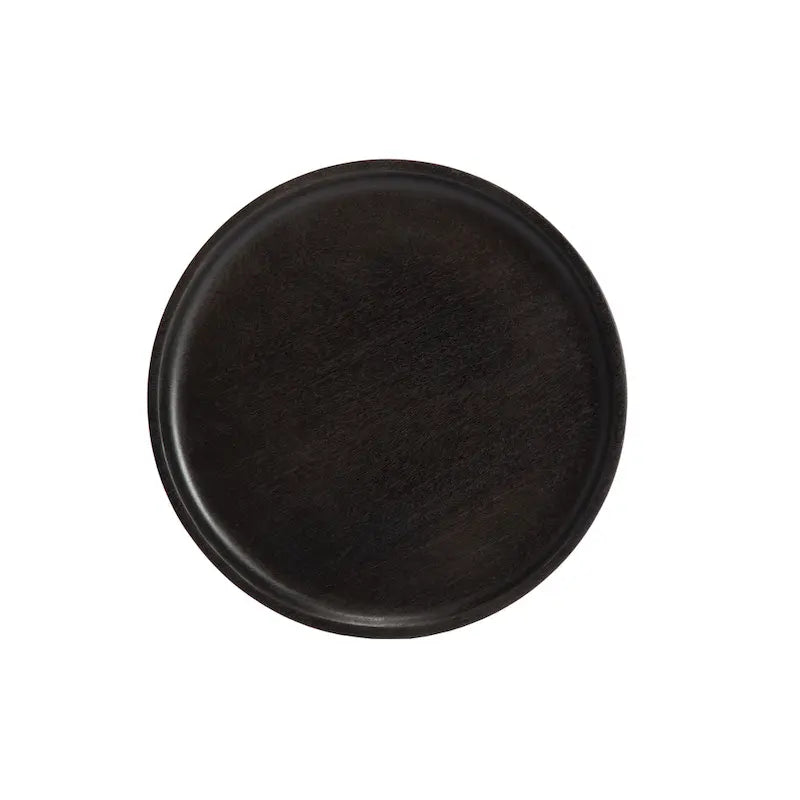 Table d'appoint ronde en manguier massif avec pieds coniques en métal noir, couleur naturelle