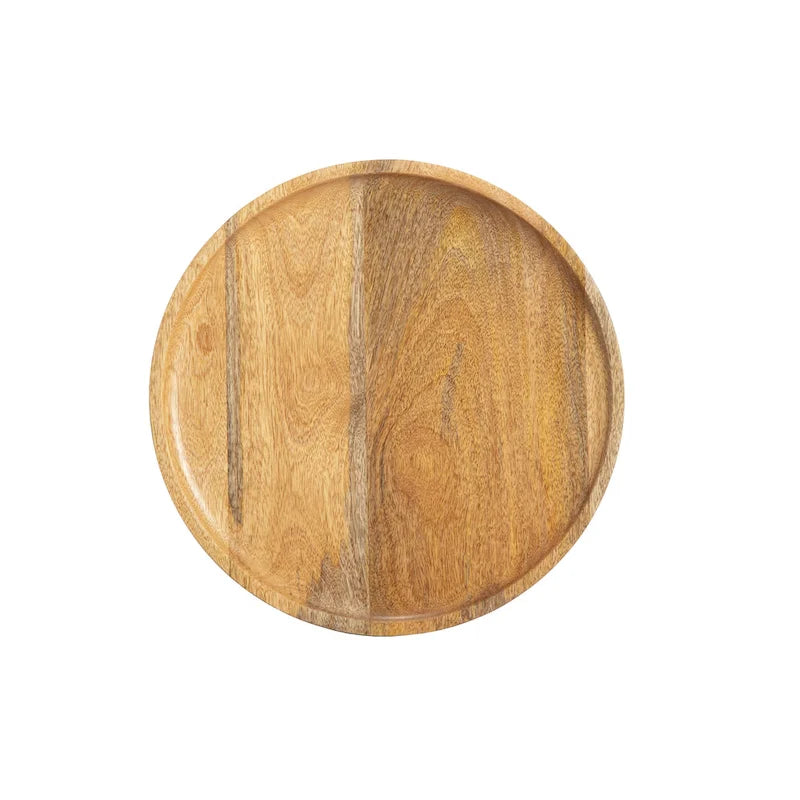 Table d'appoint ronde en manguier massif avec pieds coniques en métal noir, couleur naturelle