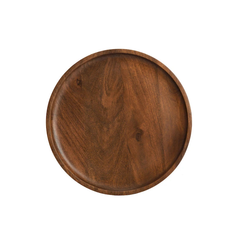 Table d'appoint ronde en manguier massif avec pieds coniques en métal noir, couleur naturelle