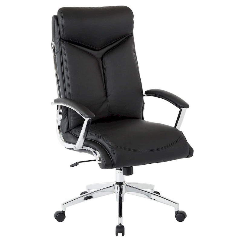 Fauteuil de bureau de direction en similicuir noir avec dossier haut et support lombaire