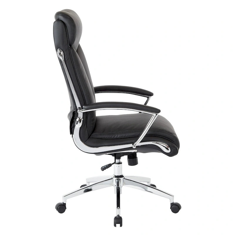 Fauteuil de bureau de direction en similicuir noir avec dossier haut et support lombaire