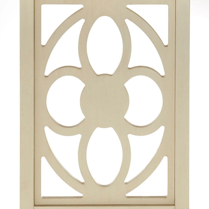 Antique White Wood Writing Desk with Geometric Floral Cut-Out Legs and Drawer