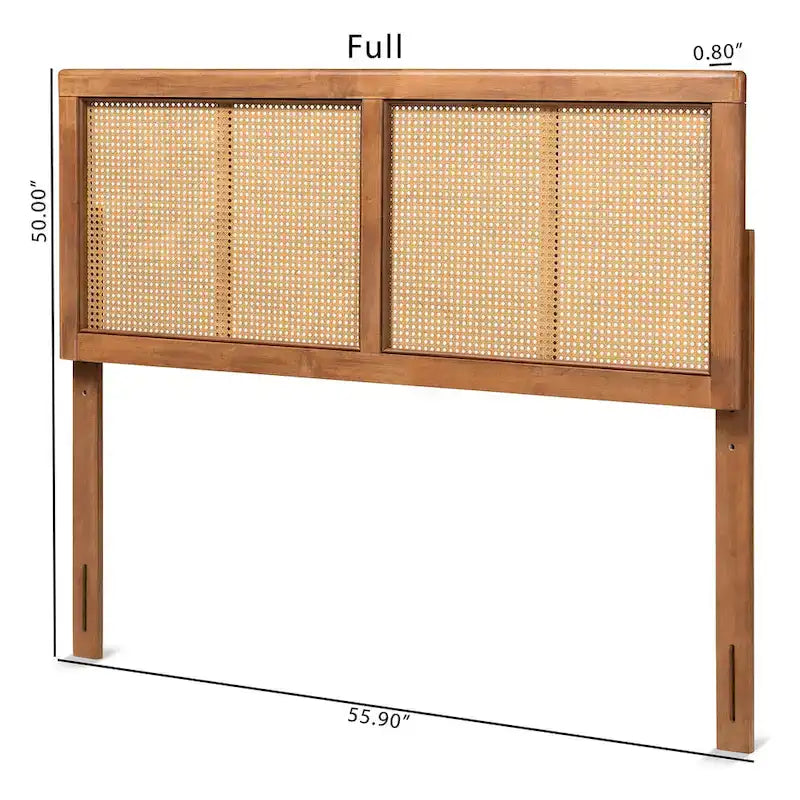 Tête de lit en frêne, noyer, bois d'hévéa et rotin tissé, style Mid-Century