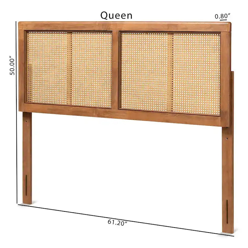 Tête de lit en frêne, noyer, bois d'hévéa et rotin tissé, style Mid-Century