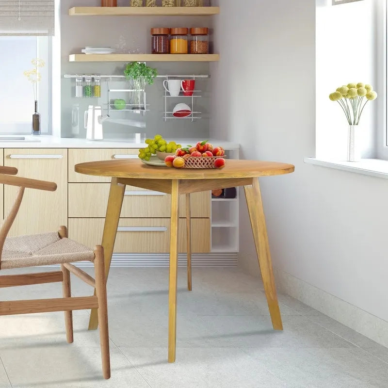 Table ronde en bois massif avec finition grain de bois naturel