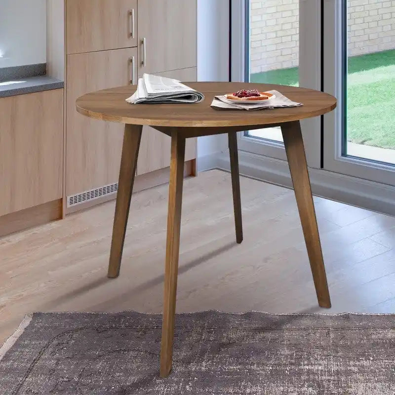 Table ronde en bois massif avec finition grain de bois naturel