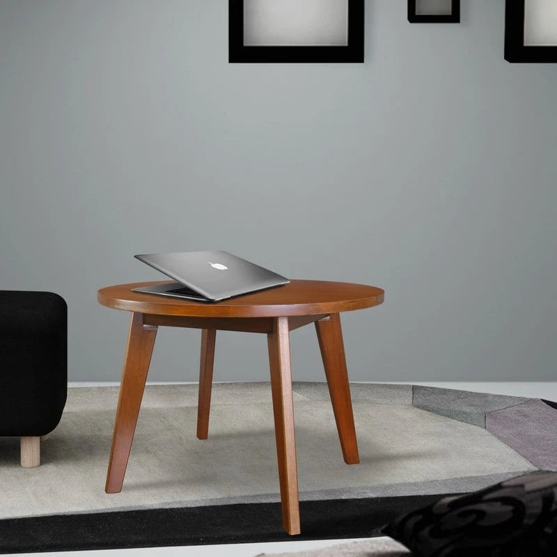 Table ronde en bois massif avec finition grain de bois naturel