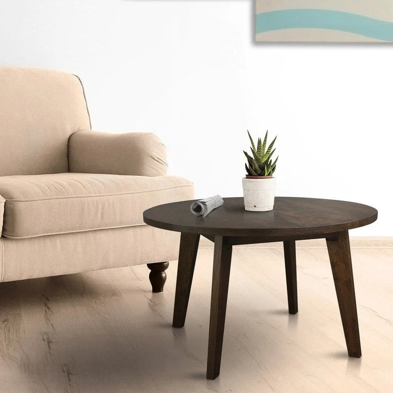 Table ronde en bois massif avec finition grain de bois naturel