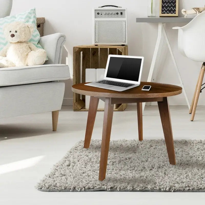 Table ronde en bois massif avec finition grain de bois naturel