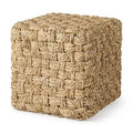 Pouf ottoman carré en jonc de mer tressé, accent bohème marron naturel