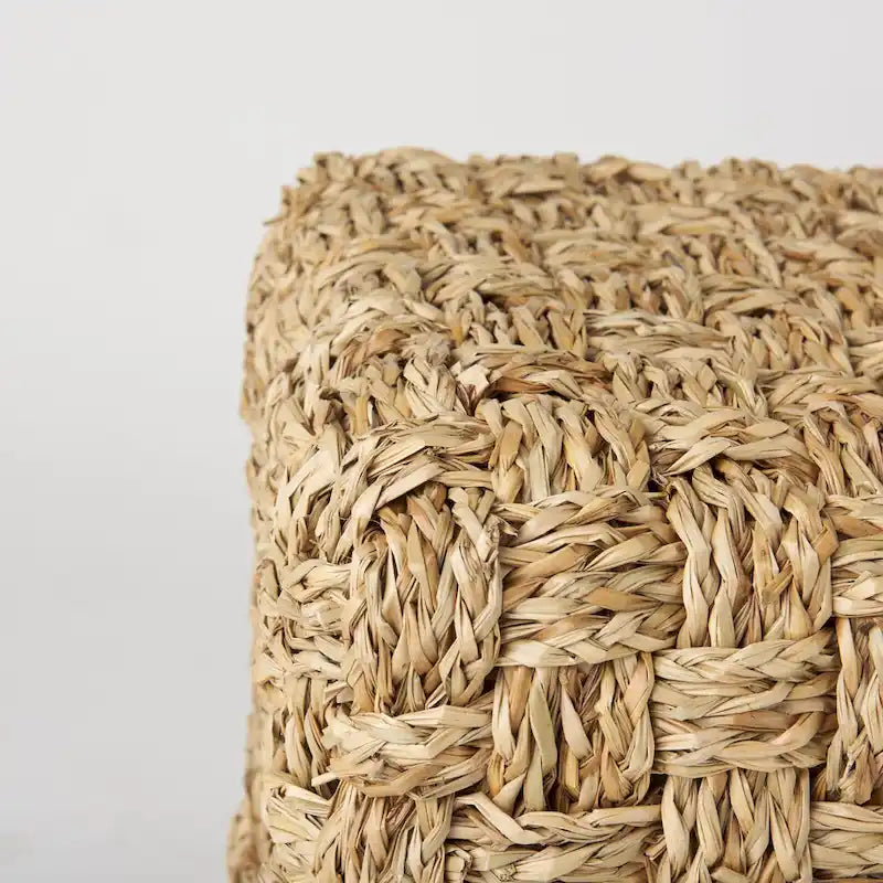 Square Woven Seagrass Pouf Ottoman Natural Brown Boho Accent