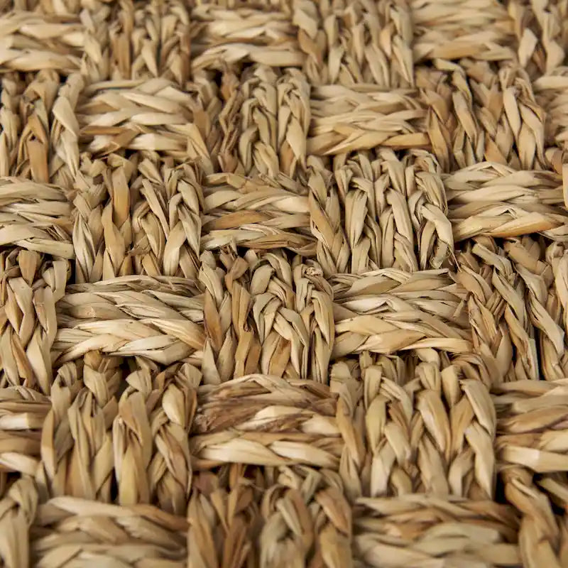 Pouf ottoman carré en jonc de mer tressé, accent bohème marron naturel
