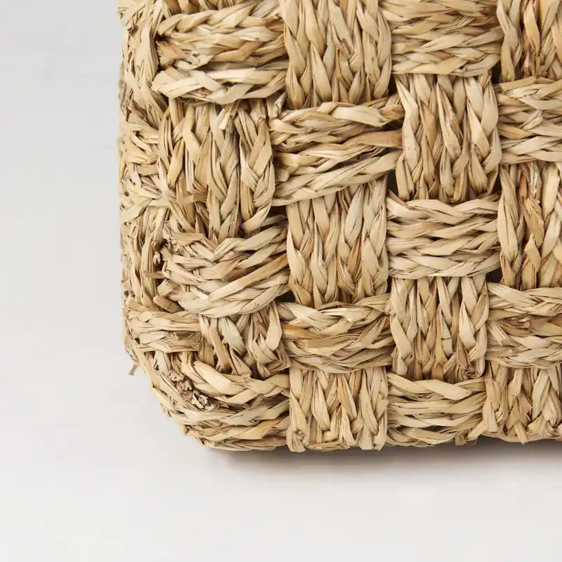 Pouf ottoman carré en jonc de mer tressé, accent bohème marron naturel