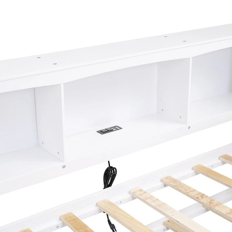 Lit de repos double en bois massif avec lit gigogne, armoires de rangement et chargement USB