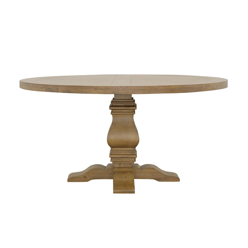 60 Inch Round Wood Dining Table Cross Pedestal Base Rustic Smoke Brown