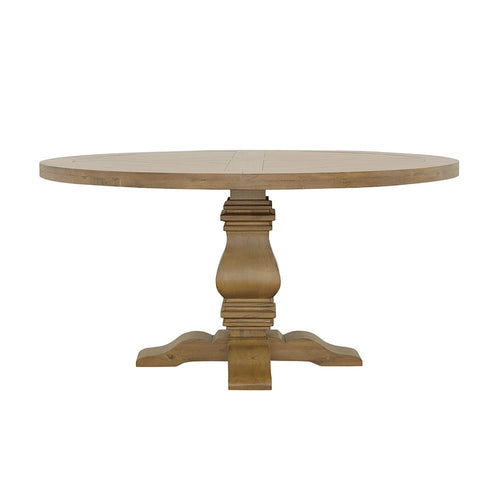 60 Inch Round Wood Dining Table Cross Pedestal Base Rustic Smoke Brown