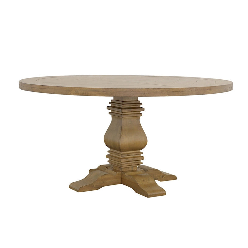 60 Inch Round Wood Dining Table Cross Pedestal Base Rustic Smoke Brown