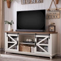 Meuble TV de ferme avec portes coulissantes de grange en maille et étagères réglables Blanc antique