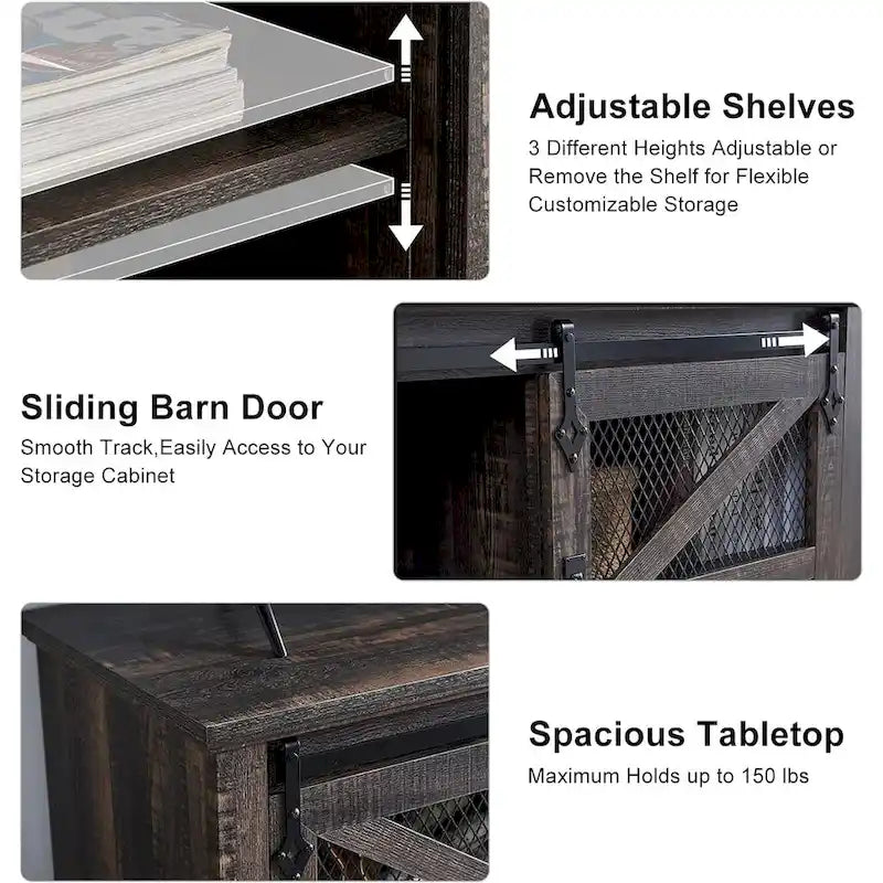 Meuble TV de ferme avec portes coulissantes de grange en maille et étagères réglables Blanc antique