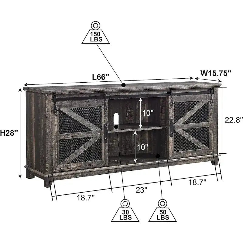 Meuble TV de ferme avec portes coulissantes de grange en maille et étagères réglables Blanc antique