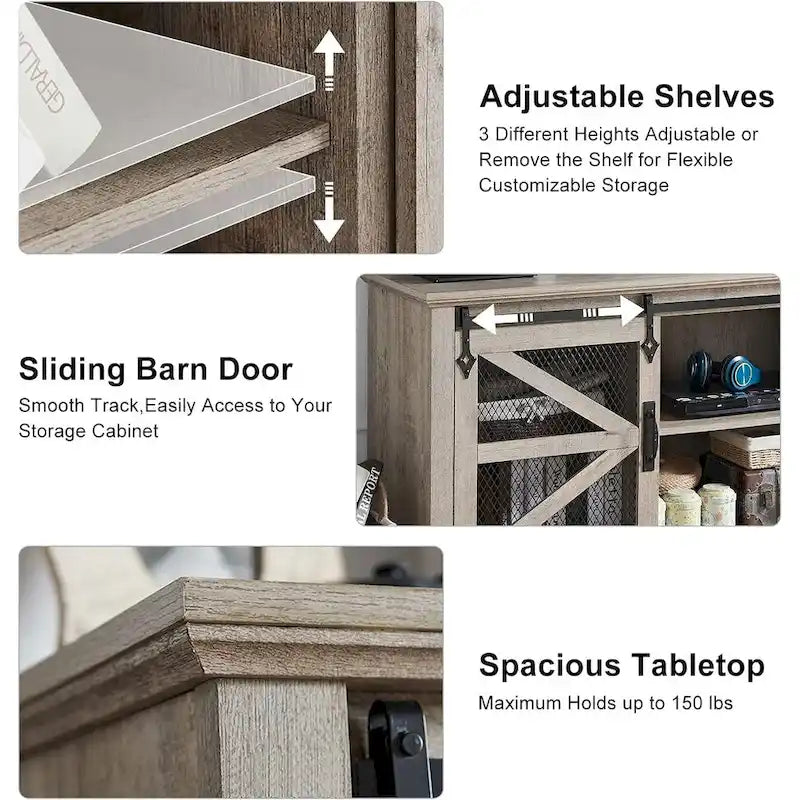 Meuble TV de ferme avec portes coulissantes de grange en maille et étagères réglables Blanc antique