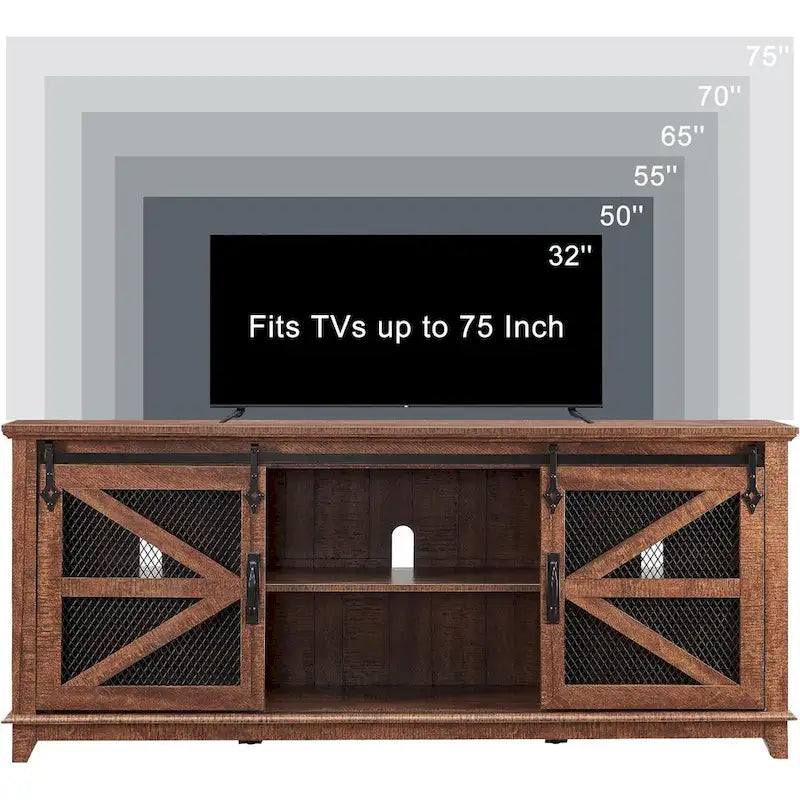 Meuble TV de ferme avec portes coulissantes de grange en maille et étagères réglables Blanc antique