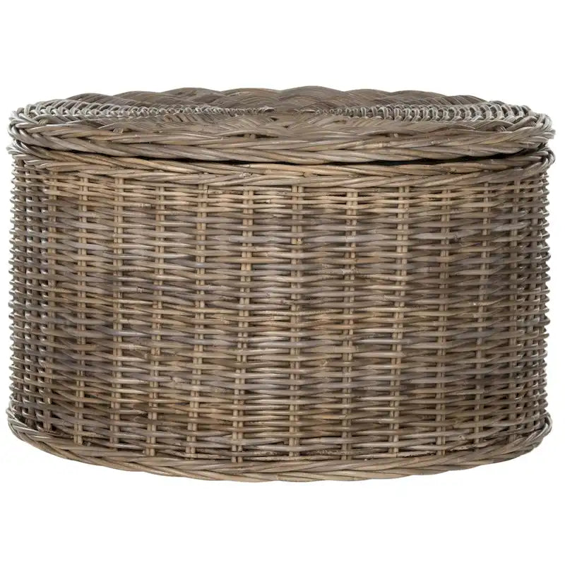 Round Wicker Storage Coffee Table with Lid Cotton Lined Interior