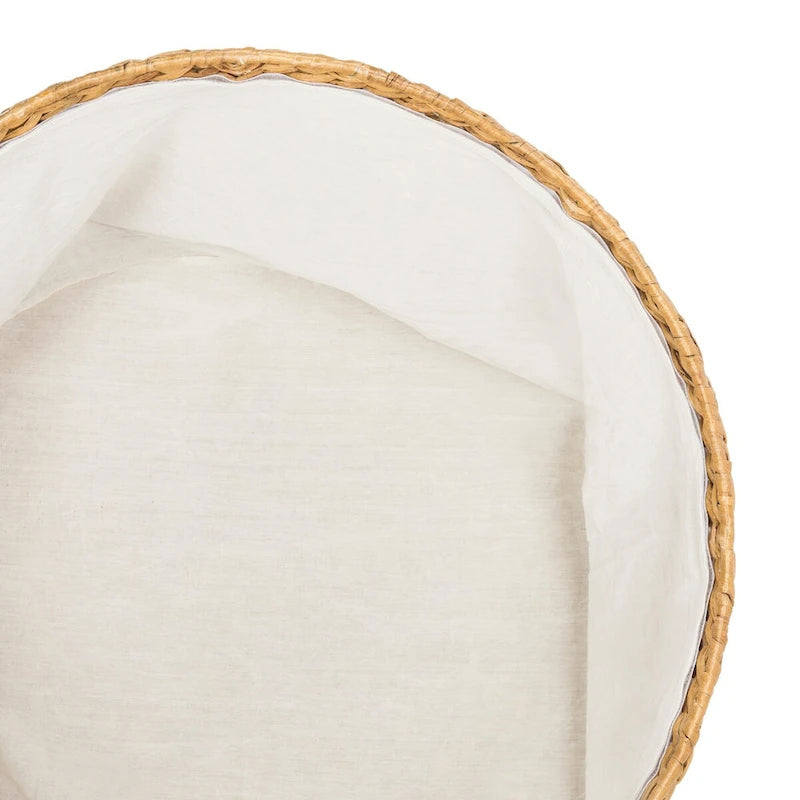 Round Wicker Storage Coffee Table with Lid Cotton Lined Interior