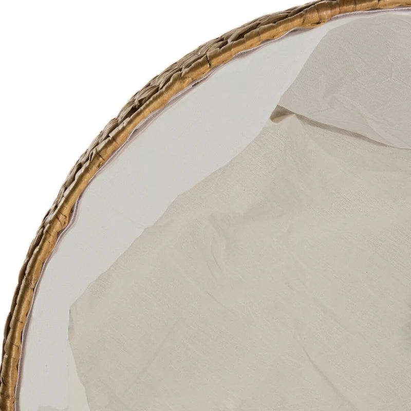 Round Wicker Storage Coffee Table with Lid Cotton Lined Interior