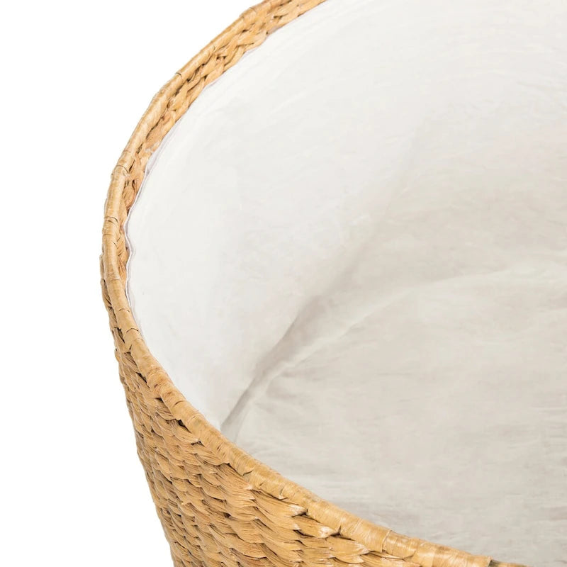 Round Wicker Storage Coffee Table with Lid Cotton Lined Interior