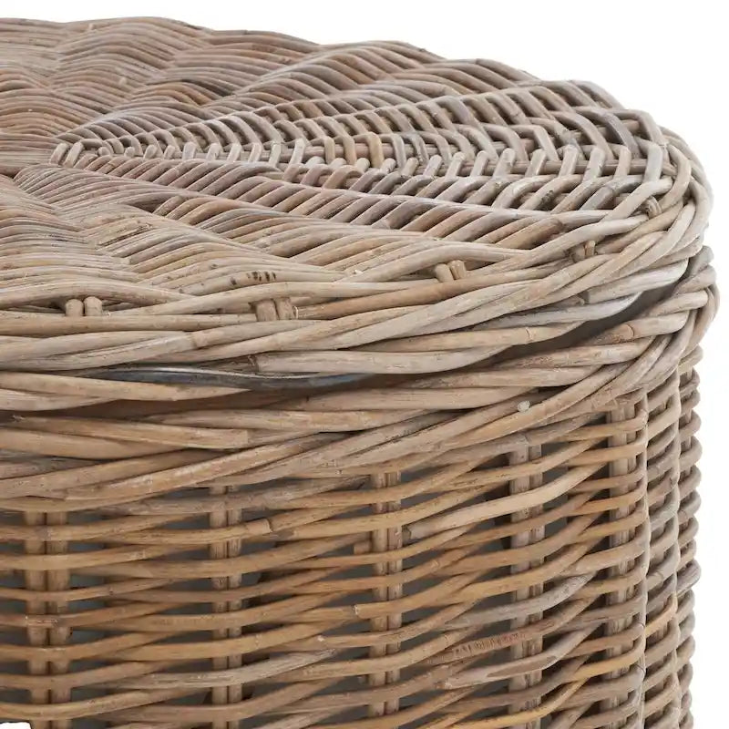 Round Wicker Storage Coffee Table with Lid Cotton Lined Interior
