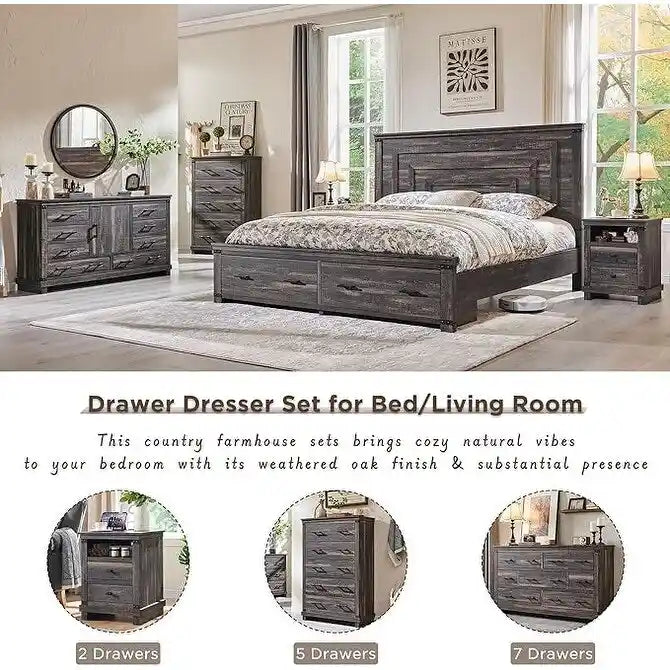 8 Drawer Wood Dresser Farmhouse Rustic Nailhead Chest of Drawers