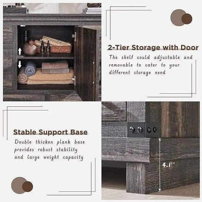 8 Drawer Wood Dresser Farmhouse Rustic Nailhead Chest of Drawers