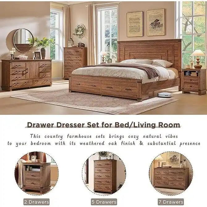 8 Drawer Wood Dresser Farmhouse Rustic Nailhead Chest of Drawers