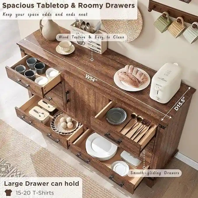 8 Drawer Wood Dresser Farmhouse Rustic Nailhead Chest of Drawers