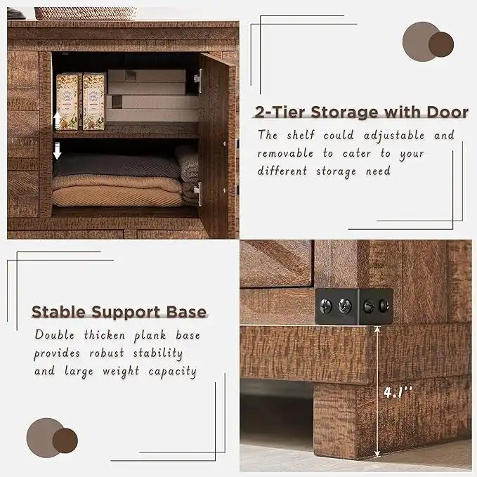 8 Drawer Wood Dresser Farmhouse Rustic Nailhead Chest of Drawers