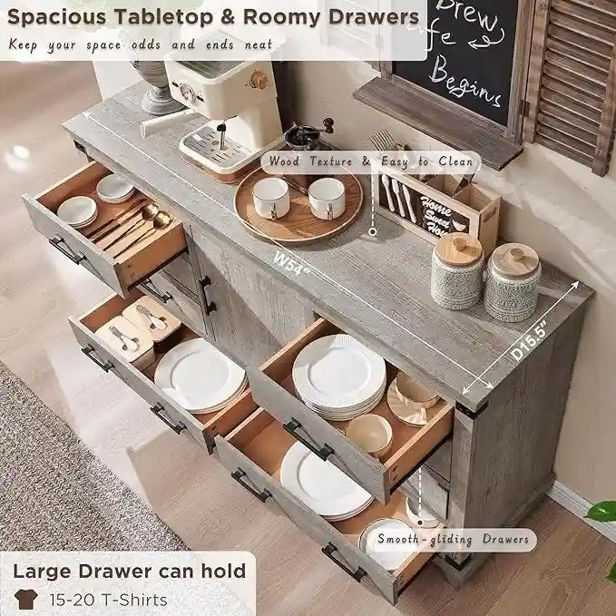8 Drawer Wood Dresser Farmhouse Rustic Nailhead Chest of Drawers
