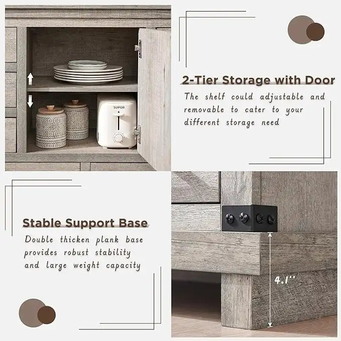 8 Drawer Wood Dresser Farmhouse Rustic Nailhead Chest of Drawers
